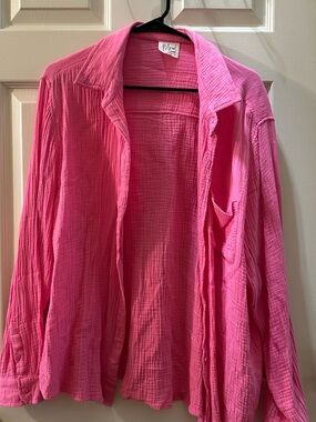 Bright Pink Lightweight Button-Up Shirt